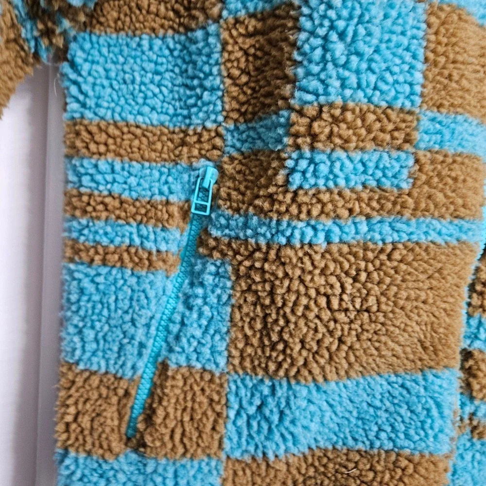 Urban Outfitters Fleece‎ Jacket Adult Sm Blue Brown Checkered Sherpa Full Zip